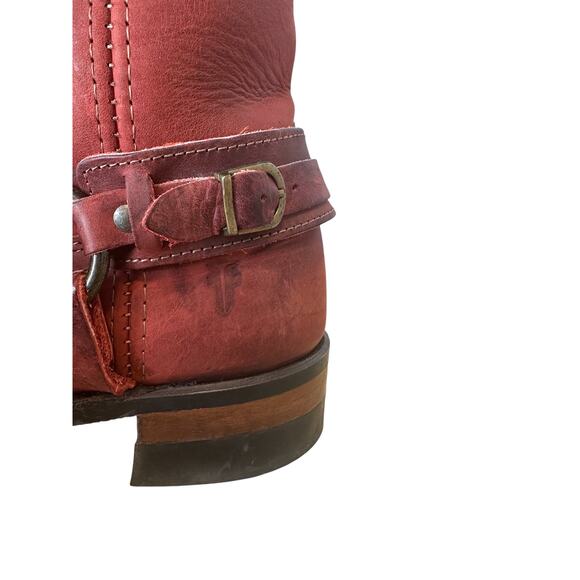 Frye Vintage Red Leather Square Toe Harness Boots 8 - Picture 7 of 12